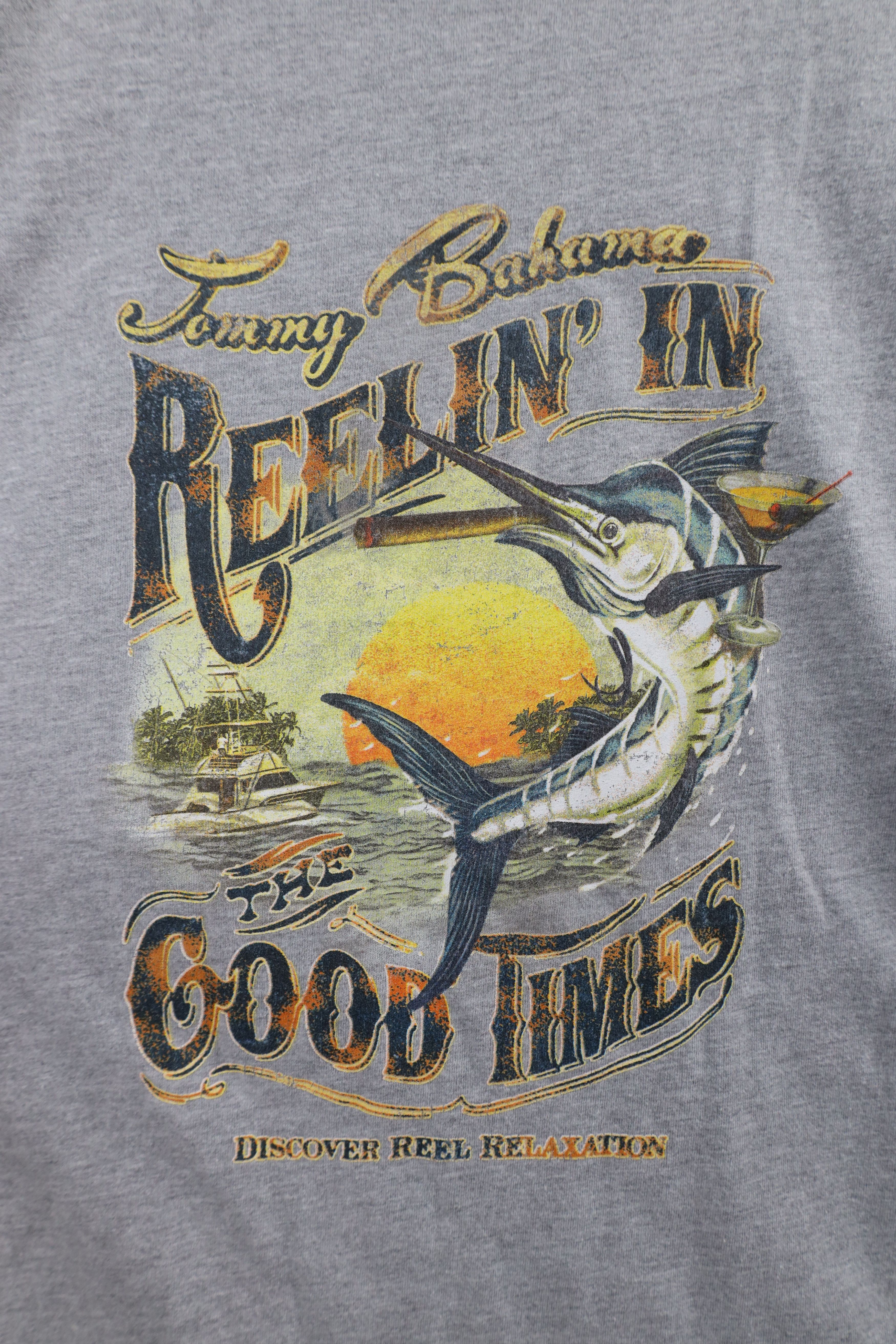Tommy Bahama × Vintage Vintage Y2K Tommy Bahama Spell Out Marlin Fish T-Shirt Gray Size US L / EU 52-54 / 3 - 9 Thumbnail