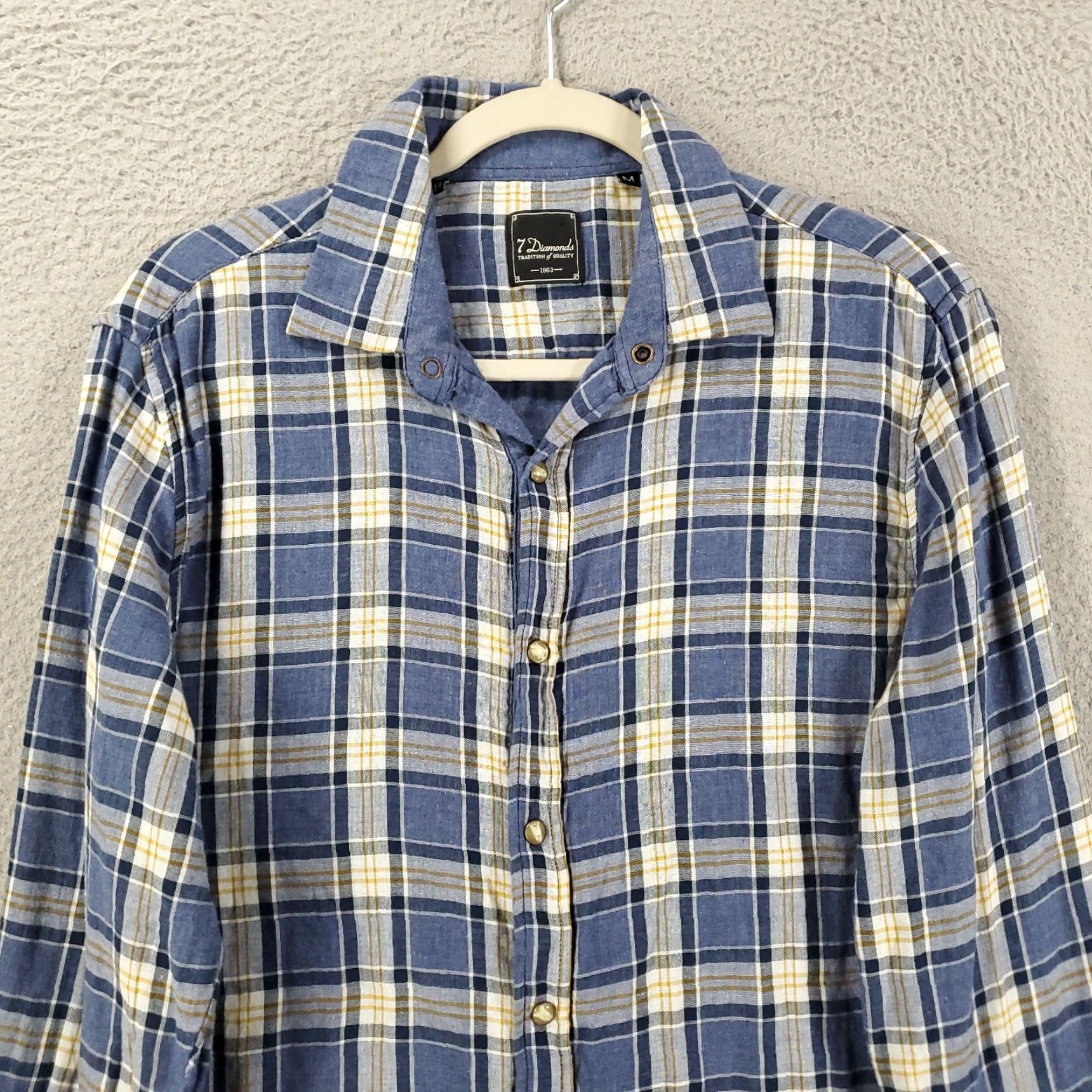Vintage 7 Diamonds Shirt Mens Medium Blue White Plaid Pearl Snap Up Long Sleeve Cotton Size US M / EU 48-50 / 2 - 2 Thumbnail
