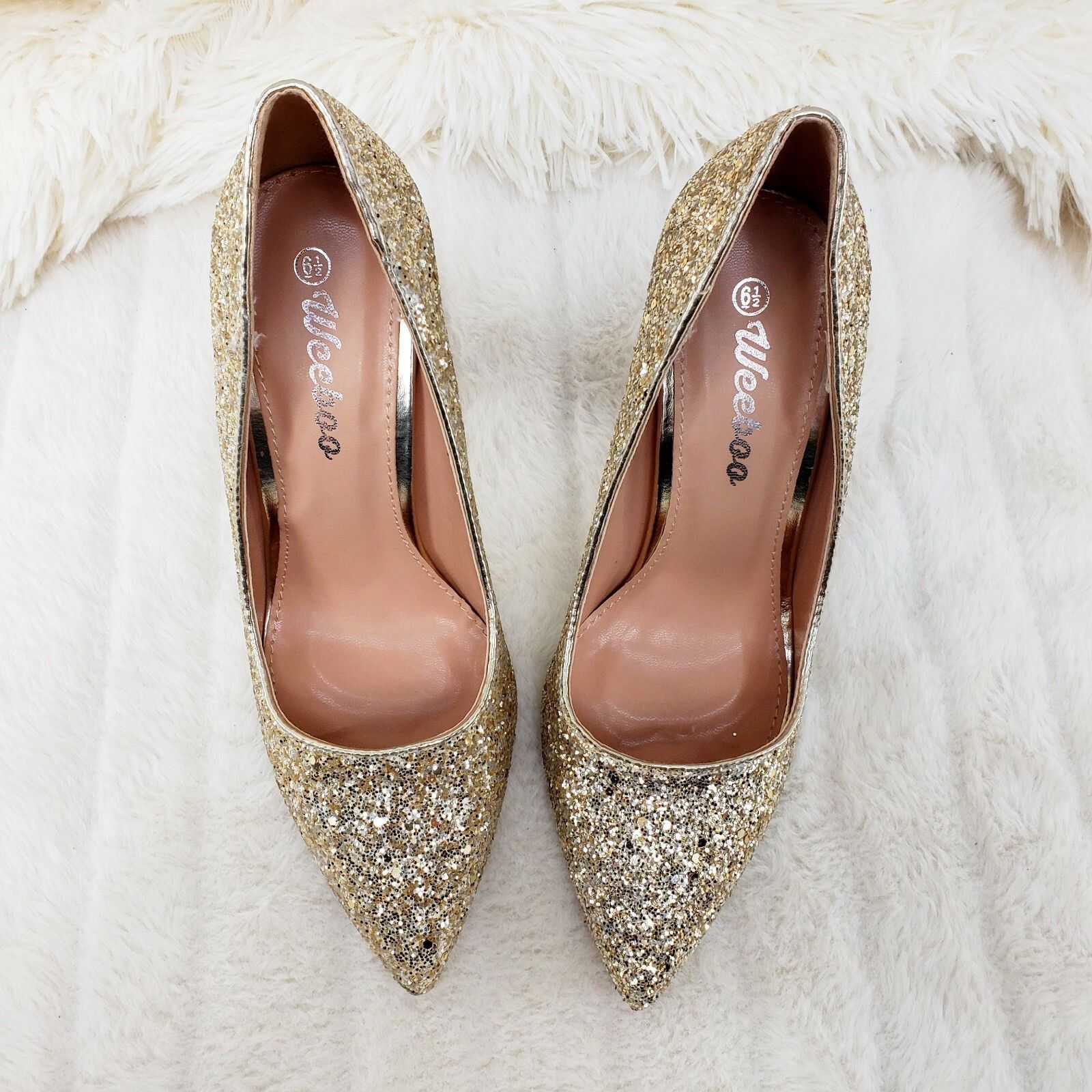 Other Weeboo Gold Glitter 4" High Heel Shoes Pointy Toe Pump 6.5-1 Size US 5.5 / IT 35.5 - 6 Thumbnail