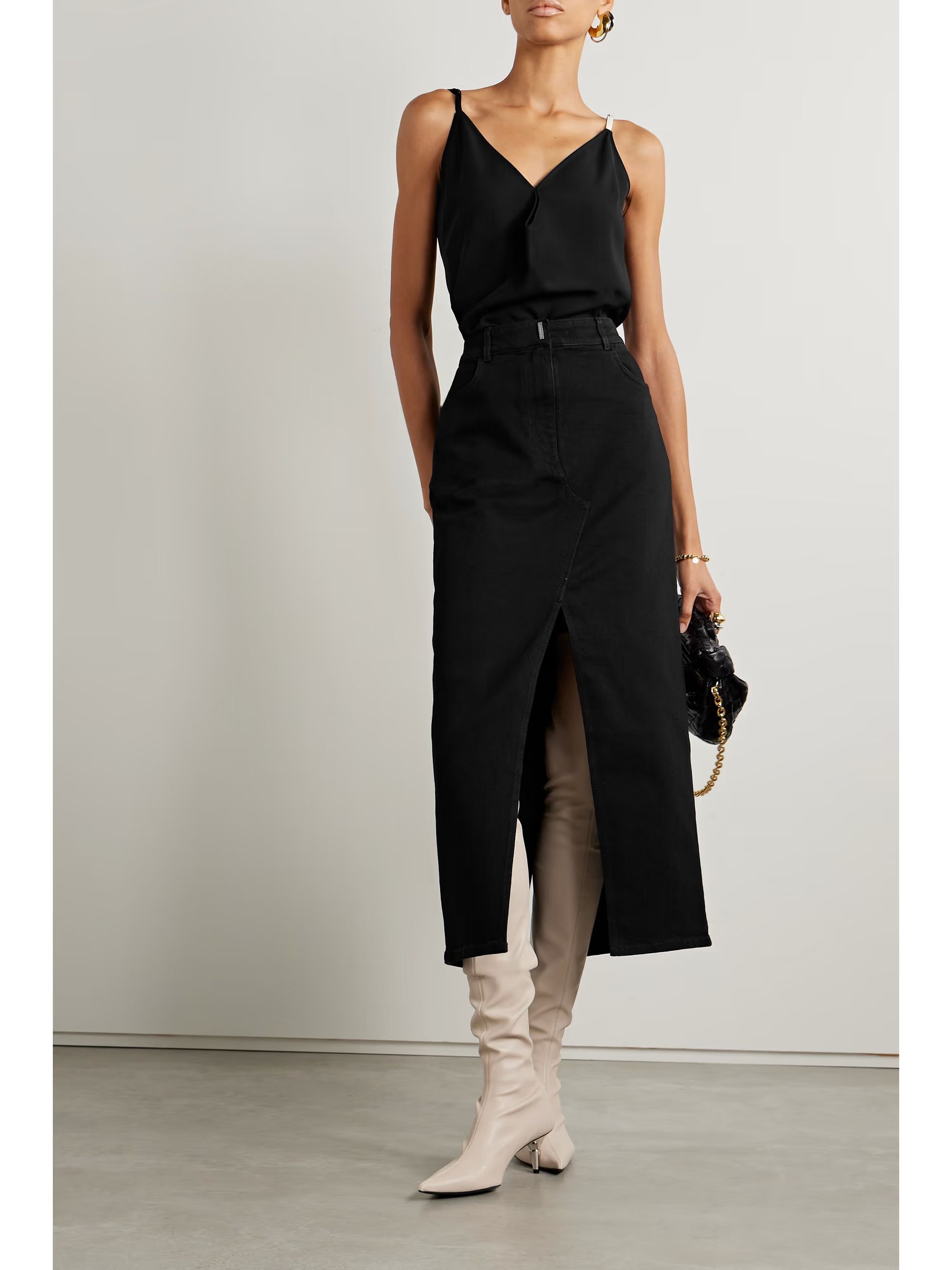 Givenchy o1y0925 Denim Midi Skirt in Black Size 30" / US 8 / IT 44 - 2 Thumbnail