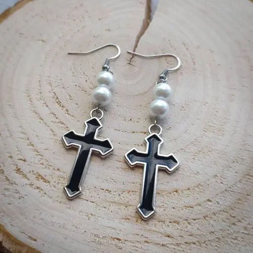 Other Cross Dark Earrings One Pairs Chrome Jewelry Size ONE SIZE - 2 Thumbnail