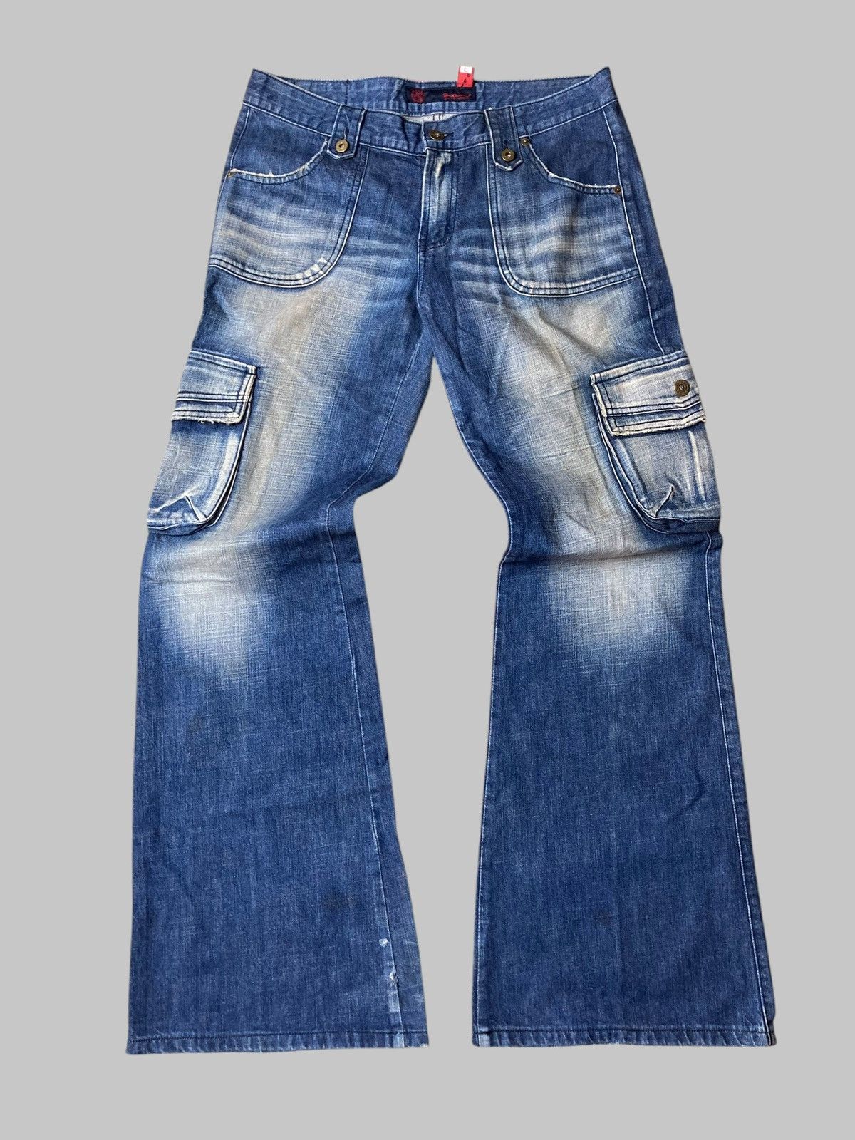 Tornado Mart 2.ON - Flared Fatigue Cargo Washed Jeans Japanese Brand Size US 34 / EU 50 - 1 Thumbnail