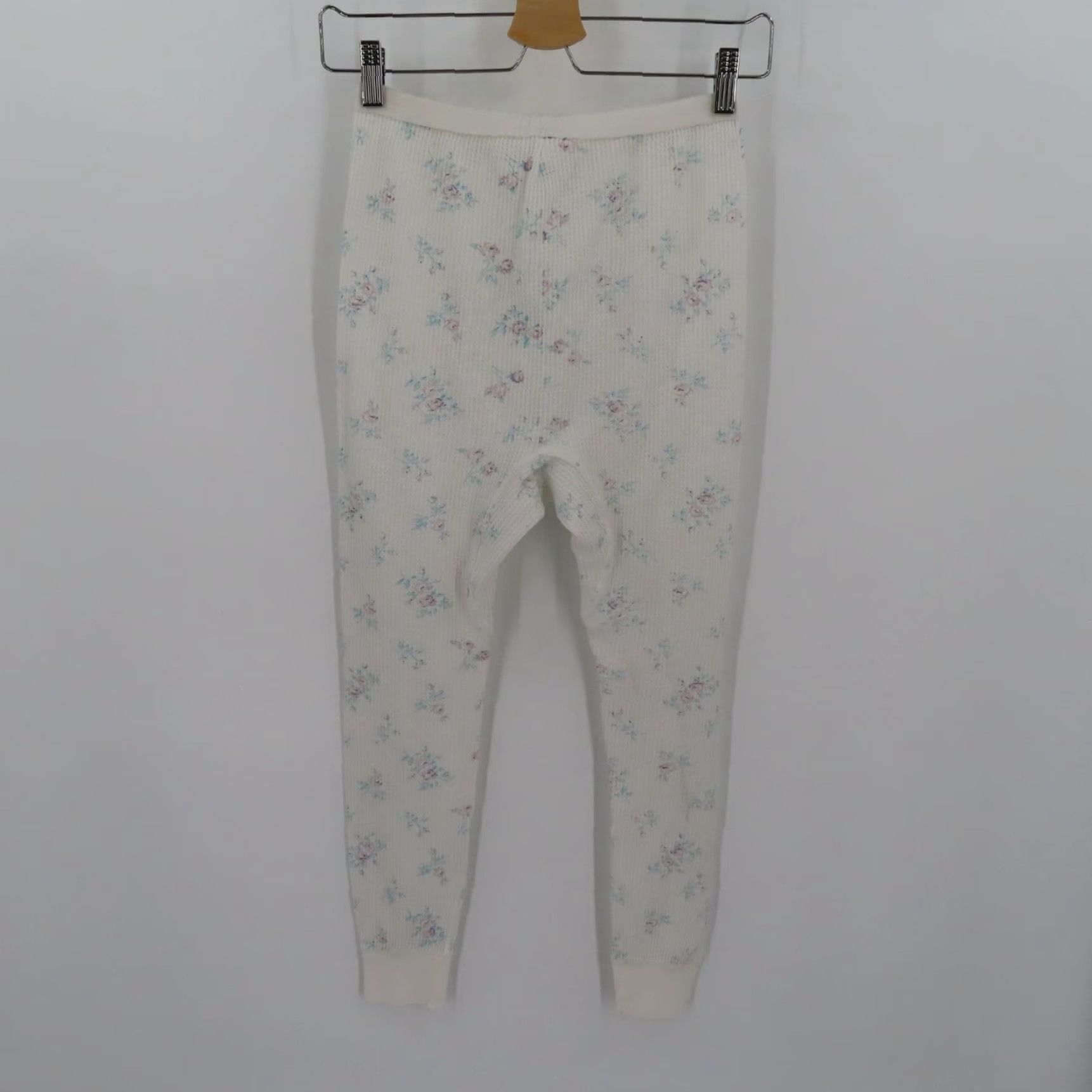 Valentino VTG Valentines Women Medium White Waffle Pants Pajamas PJs Pastel Floral Flowers Size 32" / US 10 / IT 46 - 5 Thumbnail