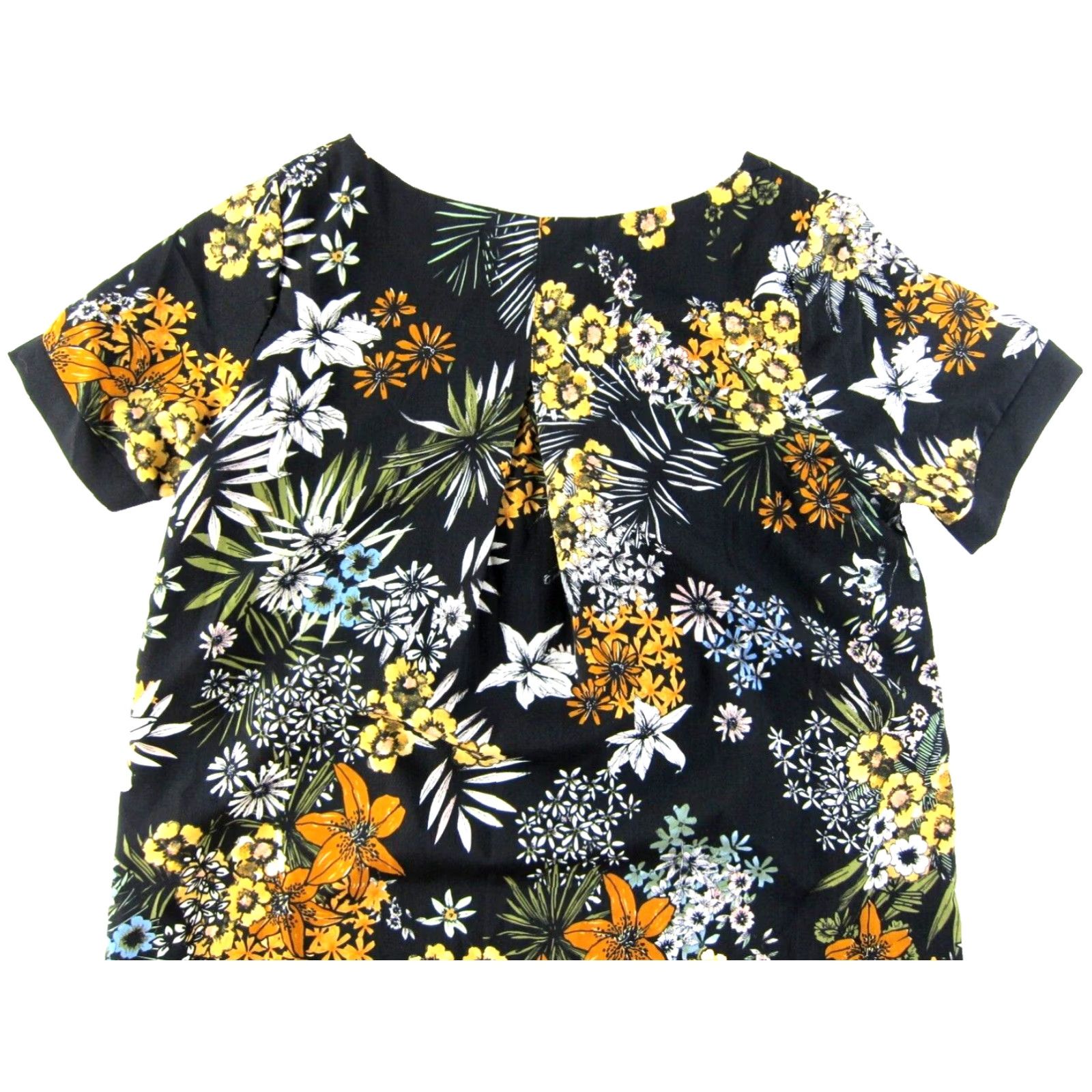 Vintage MOLLY BRACKEN Floral Short Sleeve Shift Dress L Women Black Green Yellow Green Lined Polyester Knee Length Casual Formal Wedding 90s? Size 36" / US 14 / IT 50 - 5 Thumbnail