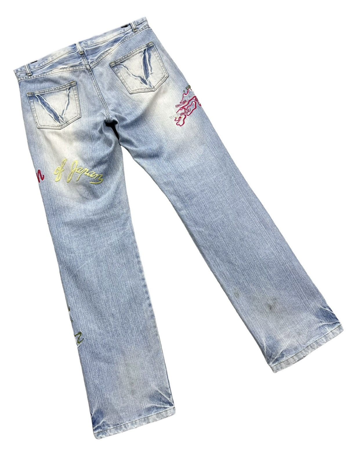 Japanese Brand 💥VISION OF JAPAN Sukajan Embroidery Light Wash Distressed Size 31" - 10 Thumbnail