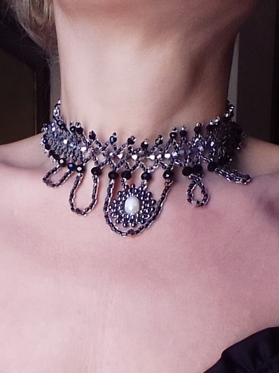 Handmade Gothic Choker Black Pendants Freshwater pearl Size ONE SIZE - 2 Thumbnail