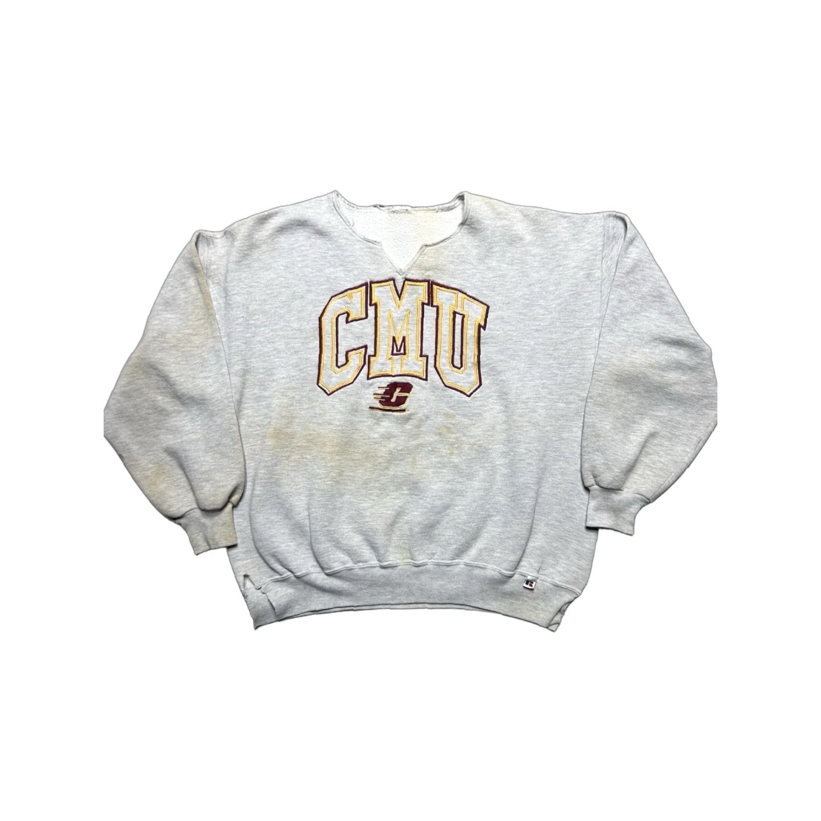 Russell Athletic VINTAGE 80s Russell Athletic Sweatshirt CMU Central Michigan Distressed L/XL Men Gray Pullover Size US L / EU 52-54 / 3 - 1 Thumbnail