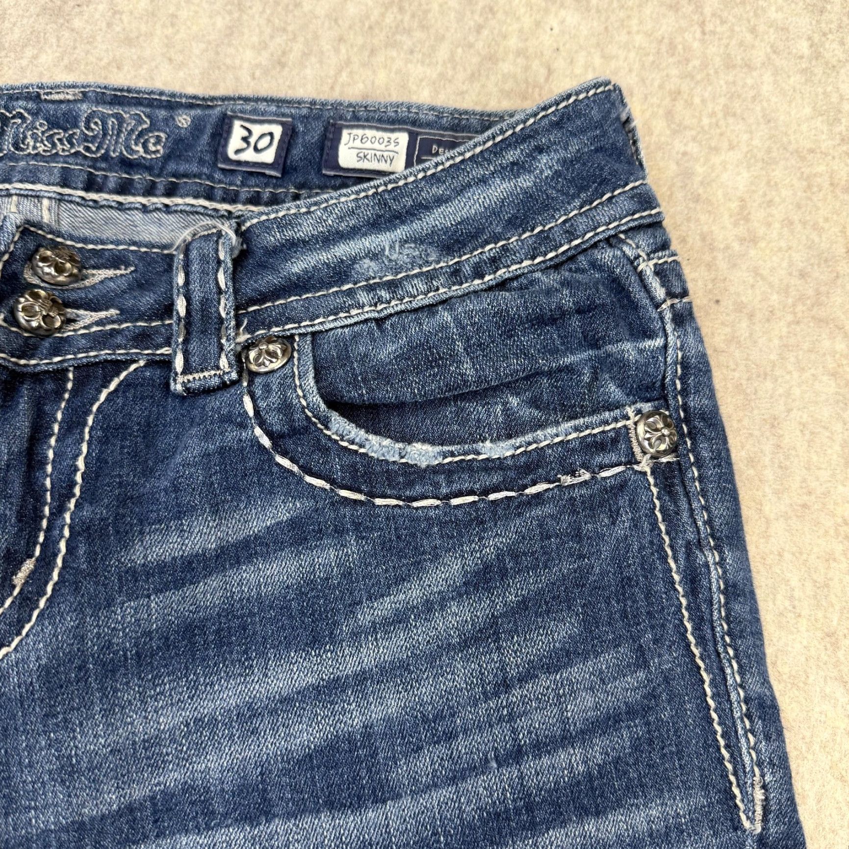 Miss Me Miss Me Jeans Womens 30 Blue Skinny Embellished Rhinestone Flap Pockets JP6003S Size 30" / US 8 / IT 44 - 4 Thumbnail
