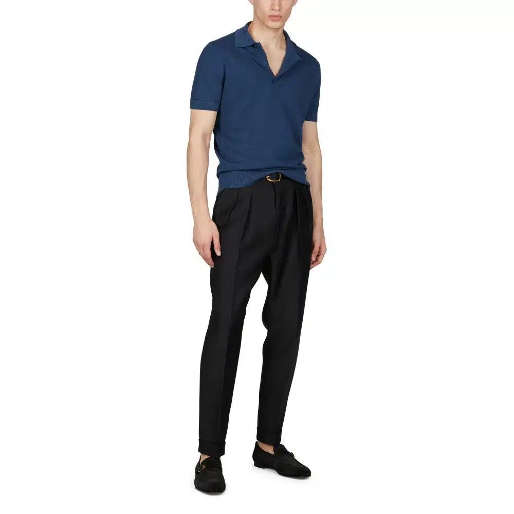 Tom Ford o1loc1c0325 KPS010 Silk Cotton Textured Polo Shirt in Blue Size US M / EU 48-50 / 2 - 3 Thumbnail