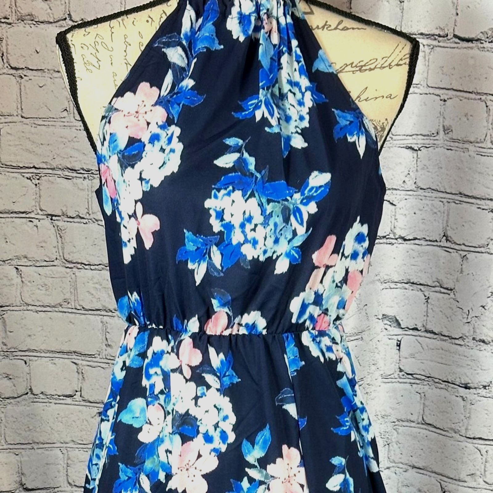 Other Floral Halter Split Maxi Dress In Navy By Miss Floral L Size L / US 10 / IT 46 - 12 Thumbnail