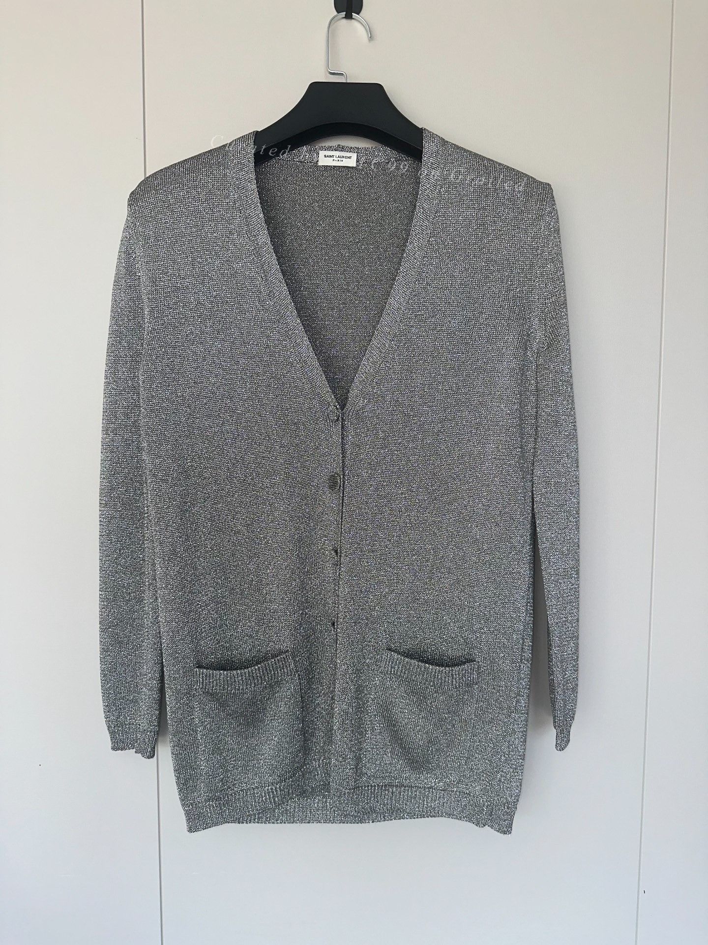 Saint Laurent Paris Saint Laurent SLP Metallic Silver V-Neck Cardigan Size XS / US 0-2 / IT 36-38 - 1 Thumbnail
