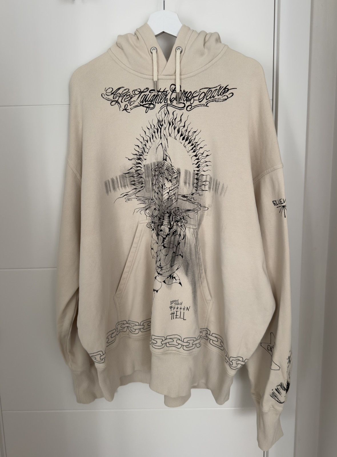 Givenchy Givenchy "After Laughter Comes Tears" Oversized Hoodie Beige Size US M / EU 48-50 / 2 - 1 Thumbnail