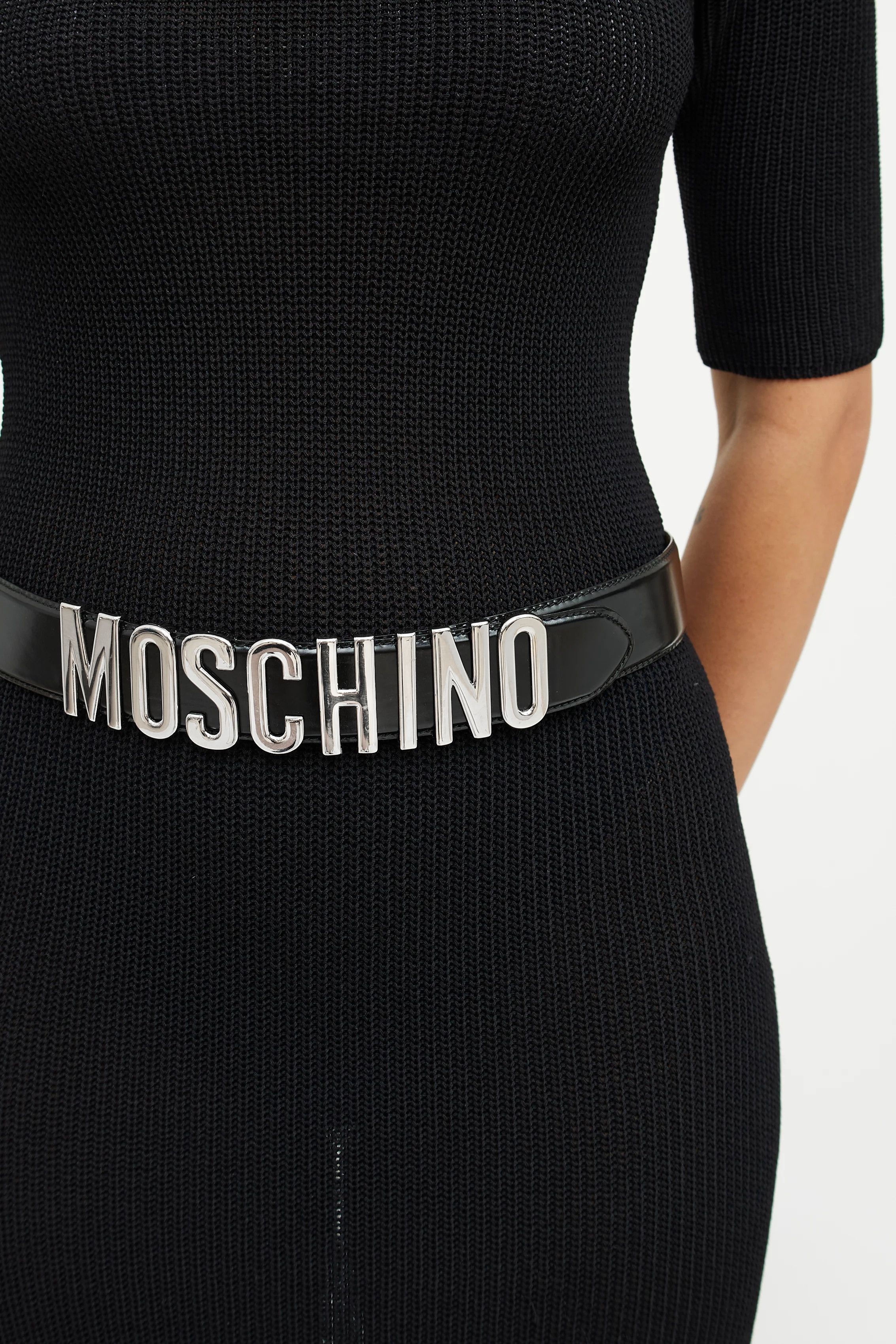 Moschino MOSCHINO Belt Leather Logo Vintage 90s Buckle Metal Black Size ONE SIZE - 2 Thumbnail