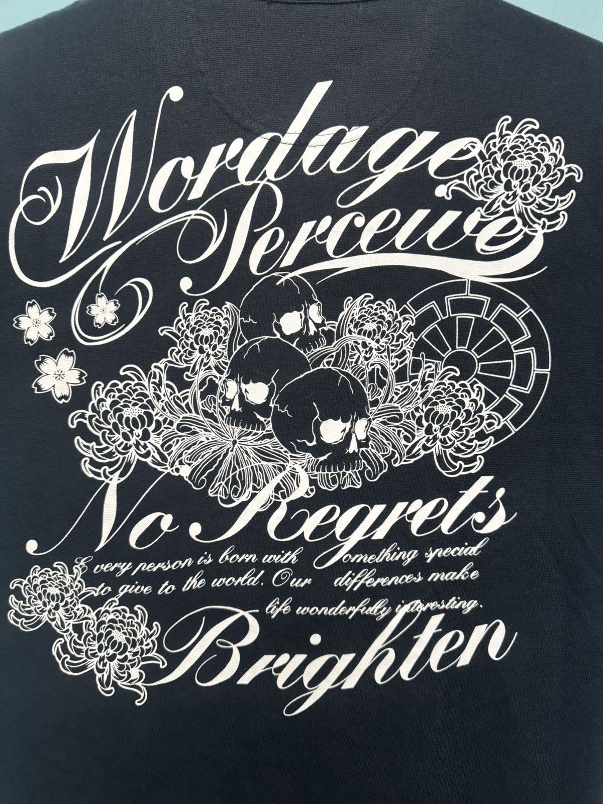 If Six Was Nine PUNK DESIGN SORRIDERE SKULL NO REGRETS VERY RARE BUTTON TEE Size US M / EU 48-50 / 2 - 11 Thumbnail