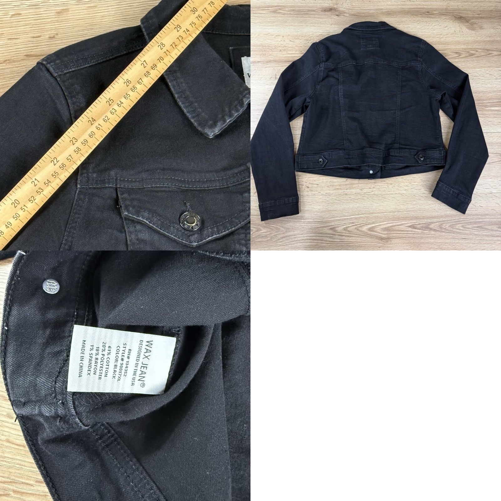 Denime VINTAGE WAX JEAN Black Stretch Denim Crop Jacket Women’s 1XL Size 40" / US 18 - 8 Thumbnail