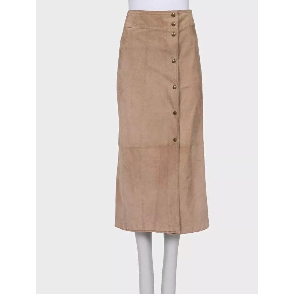 Celine Celine Beige Suede Snap Button Midi Skirt - EU36/S Size 26" / US 2 / IT 38 - 1 Thumbnail