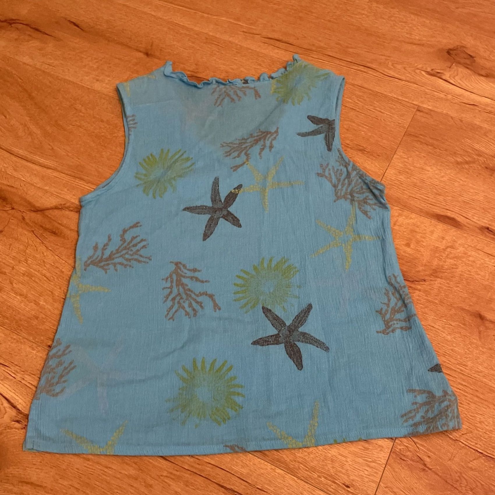 Vintage VINTAGE Fresh Produce Turquoise Blue Starfish Coral Top V-Neck Sleeveless Cotton Ruffle USA T-Shirt Women S Size S / US 4 / IT 40 - 7 Thumbnail