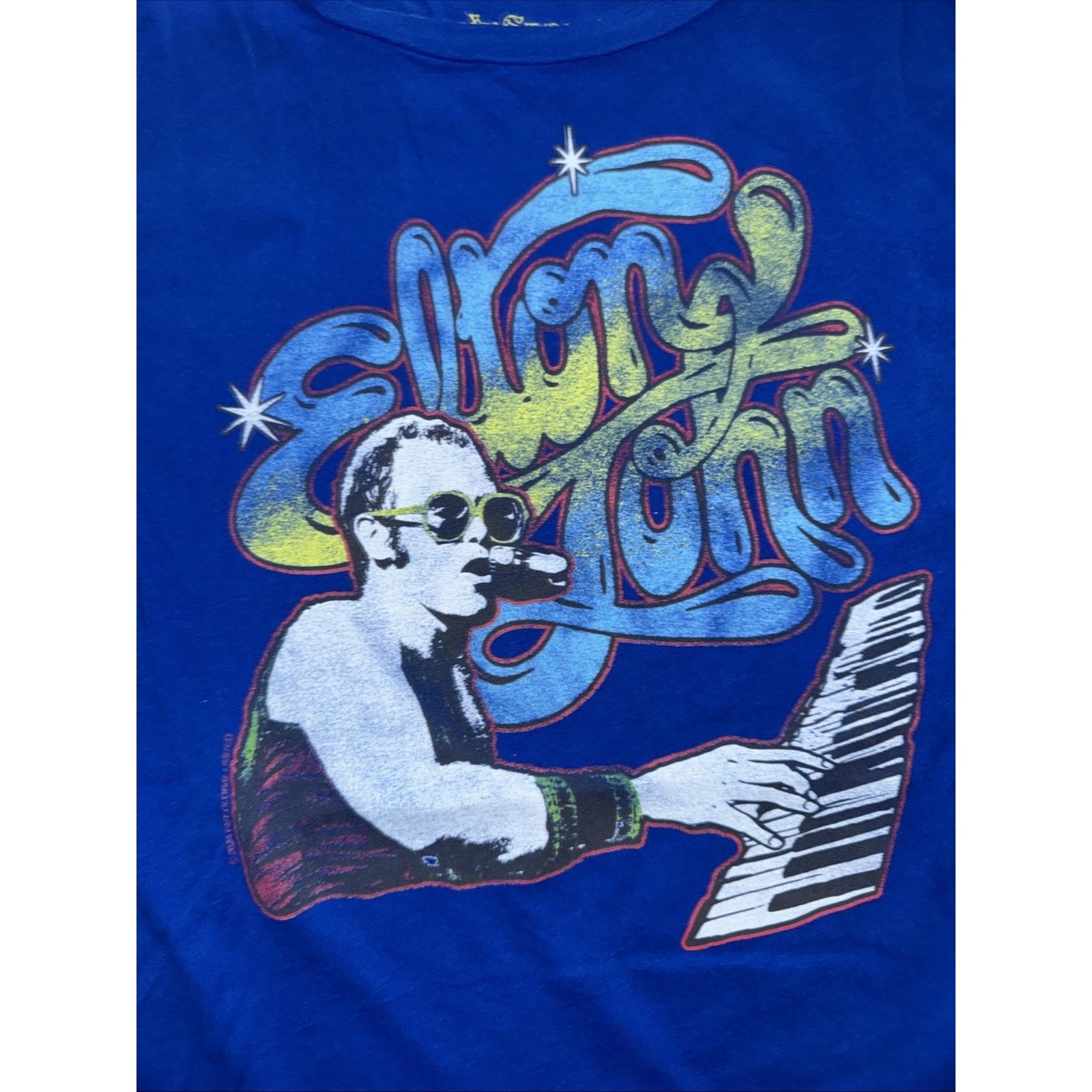 Band Tees Rowdy Sprout Elton John T-Shirt Blue Large 19x26.5 Size US L / EU 52-54 / 3 - 2 Thumbnail