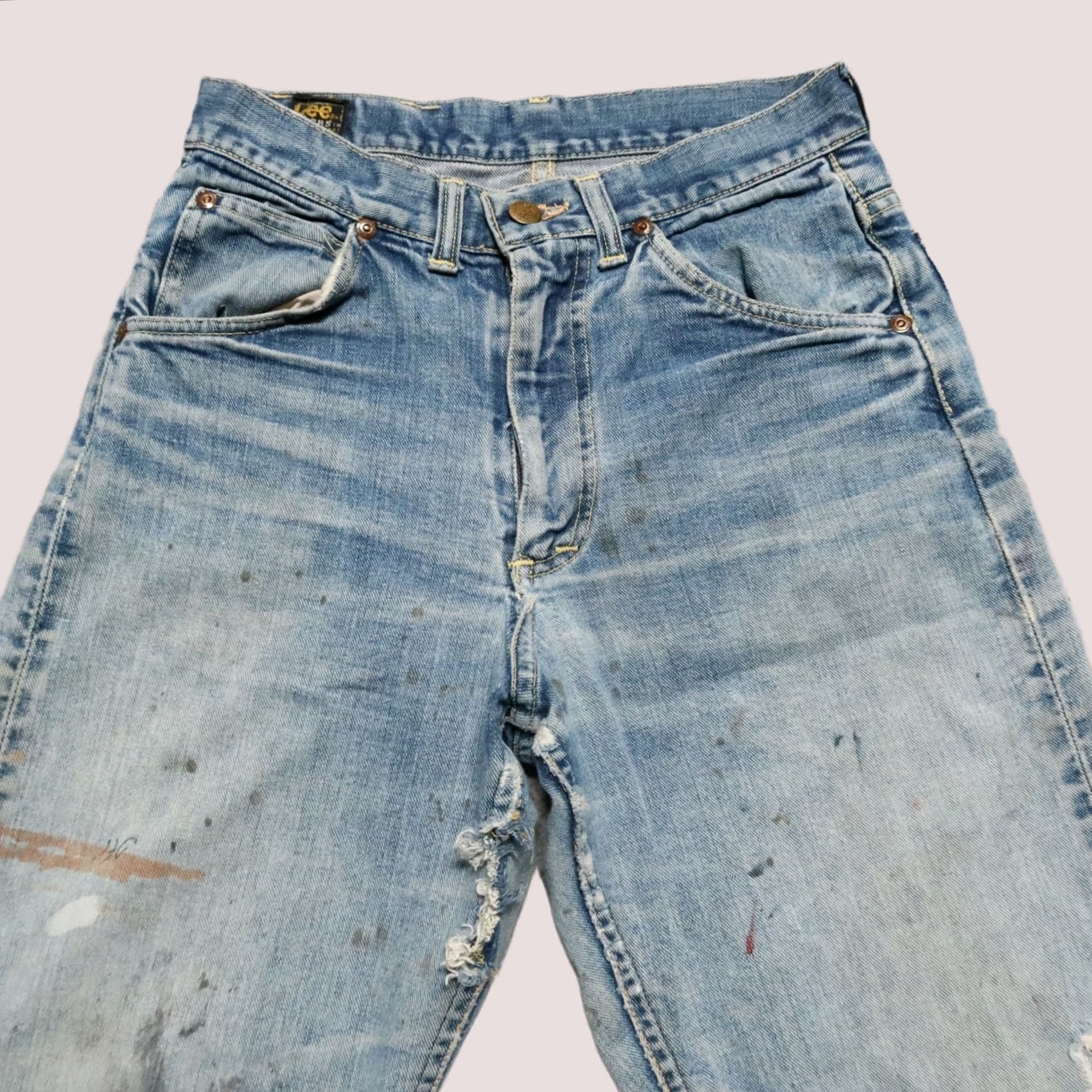 Lee VINTAGE Lee Riders Jeans Mens Denim Stonewash Light Wash Sanforized Distressed Selvedge 27x29 Closure Zip 8" Opening Size US 27 - 1 Thumbnail