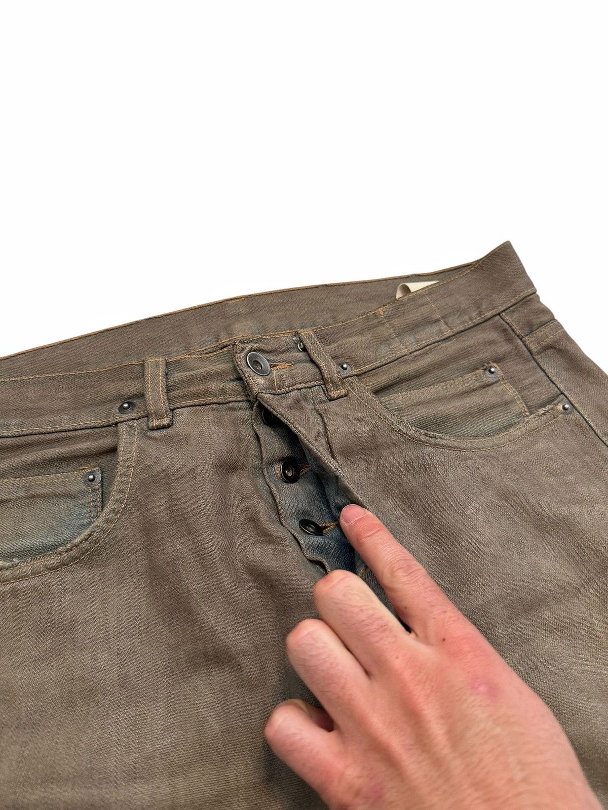 Rick Owens Dirt Brown Indigo Raw Hem Thrashed Denim Size US 32 / EU 48 - 7 Thumbnail