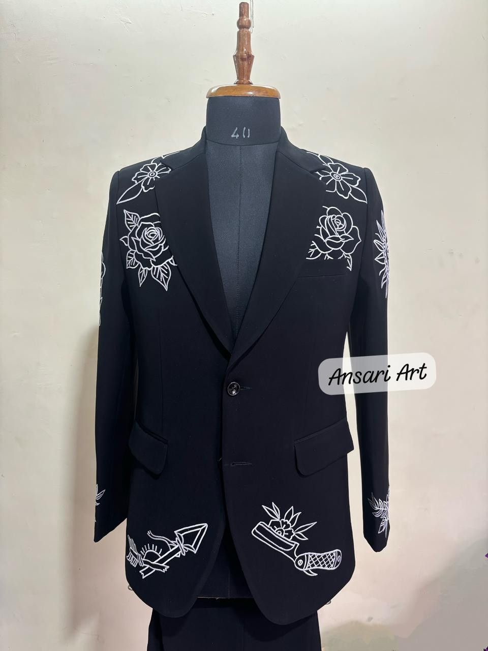 Other Men 2PC Customized Floral embroidery cocktail prom outfit Size 44S - 3 Thumbnail