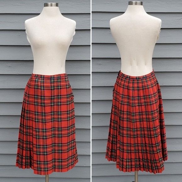 Designer × Vintage Vintage 90s y2k School Girl Wool Kilt Tartan Plaid Skirt Size 27" / US 4 / IT 40 - 7 Thumbnail