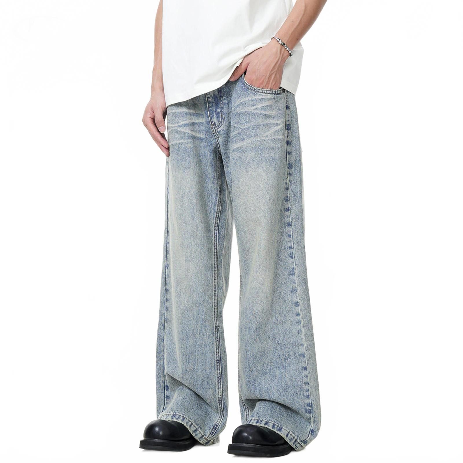 Vintage Whiskered Light Blue Wide Leg Denim Jeans, Flared Jeans Size US 30 / EU 46 - 3 Thumbnail