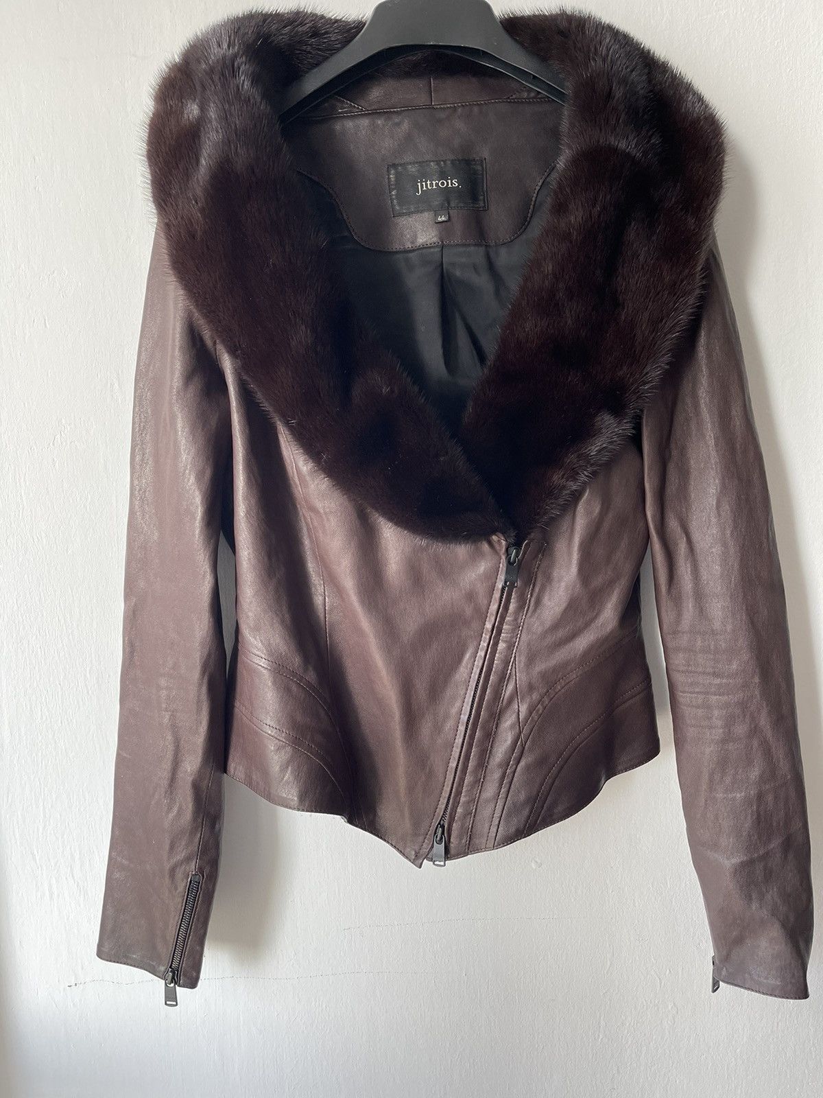 image of Jitrois Lather Jacket With Vision Fur in Brown, Women's (Size Large)