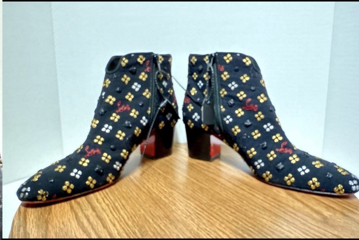 Christian Louboutin Christian Louboutin Black Logo Fabric Ankle Booties Size US 8 / IT 38 - 8 Thumbnail