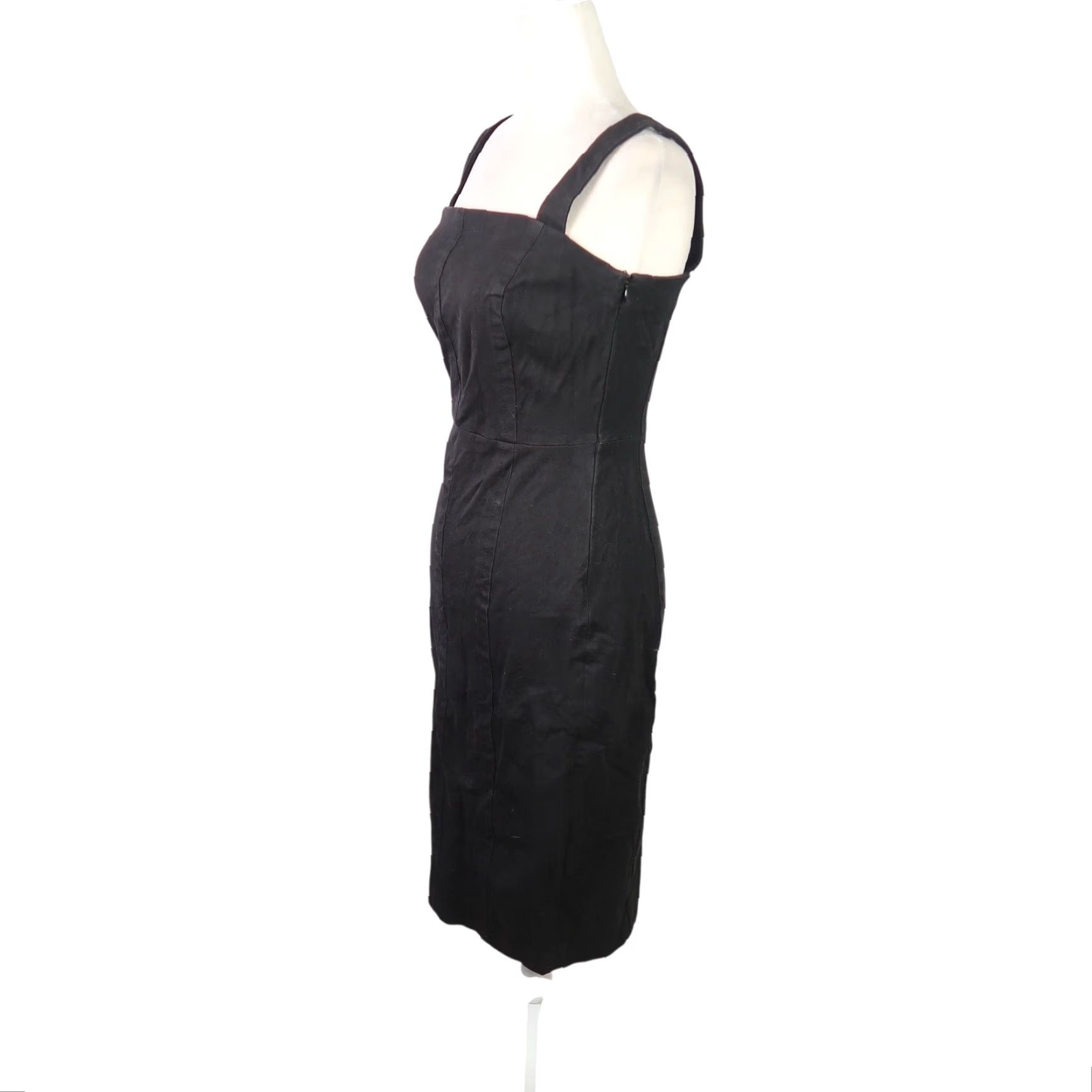 Banana Republic Black Cotton Blend Midi Tank Dress Bodycon Sundress 0  Womens Sleeveless Square Neck Midi Length 41\" Casual Card Casual Women