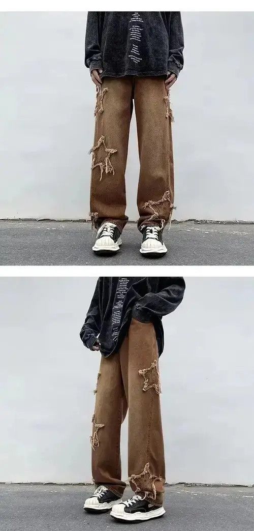 Designer baggy men's jeans stars embroidery Y2K hip-hop trousers Size US 32 / EU 48 - 4 Thumbnail