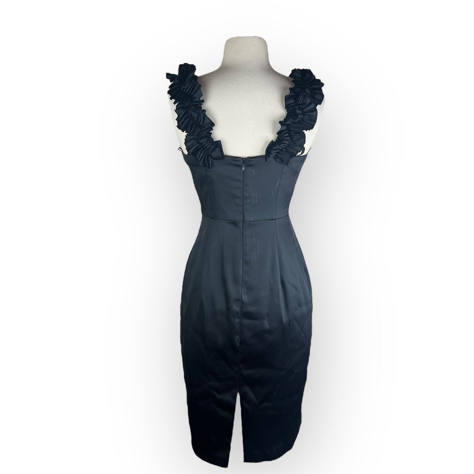 White House Black Market White House Black Market Black Satin Midi Dress Rosette Size XS / US 0-2 / IT 36-38 - 2 Thumbnail