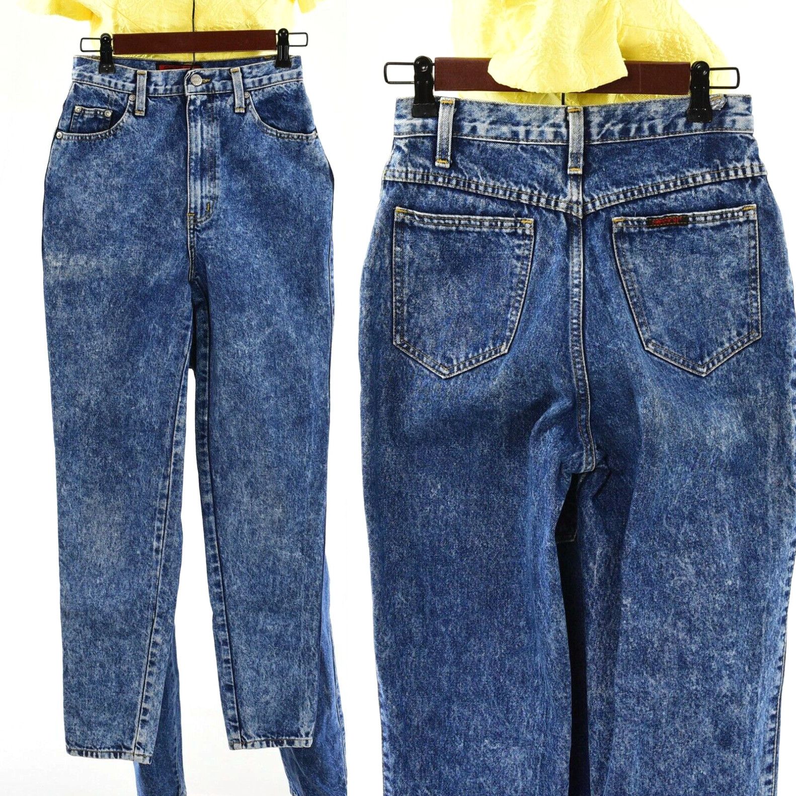 image of 90's Vintage Sasson Dark Acid Wash High Waist Tapered Leg Jeans Womens 0 in White