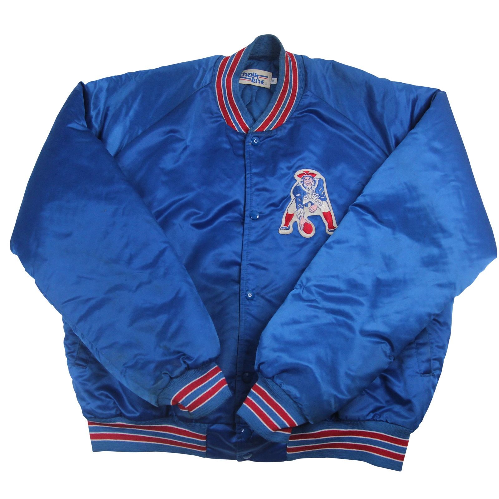 image of Vintage Chalk Line New England Patriots Satin Jacket in Blue, Men's (Size XL)