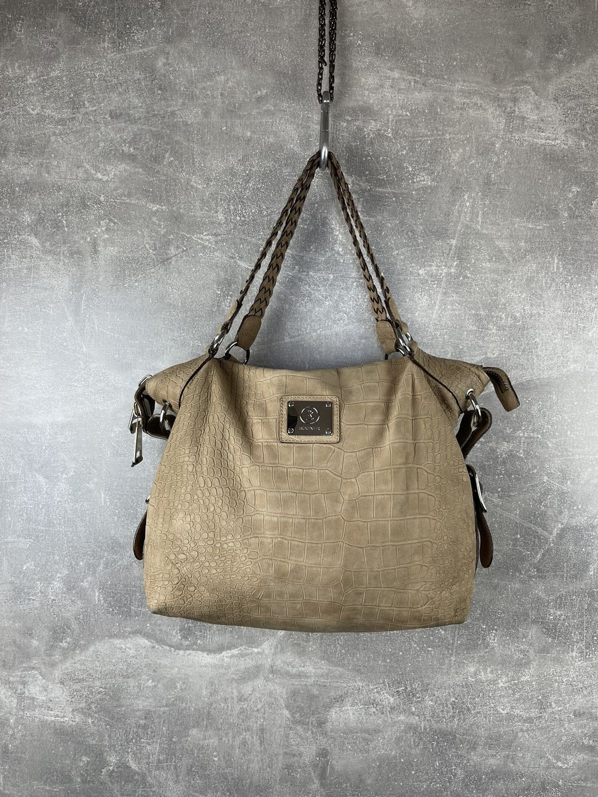 Bogner × Genuine Leather Bogner HandCrafted Croc Embossed Leather Tote Shoulder Bag Size ONE SIZE - 1 Thumbnail