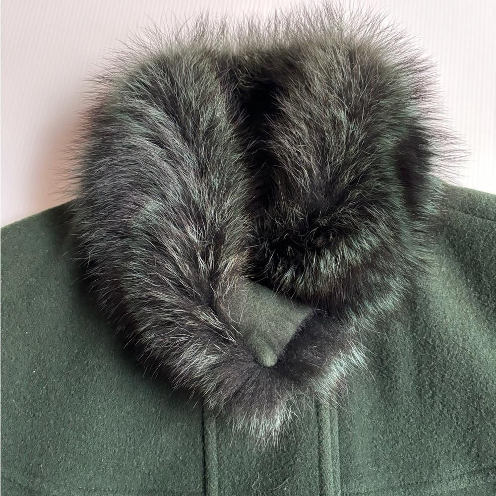 Designer Vintage Green Wool Coat with raccoon fur Size XL / US 12-14 / IT 48-50 - 9 Thumbnail