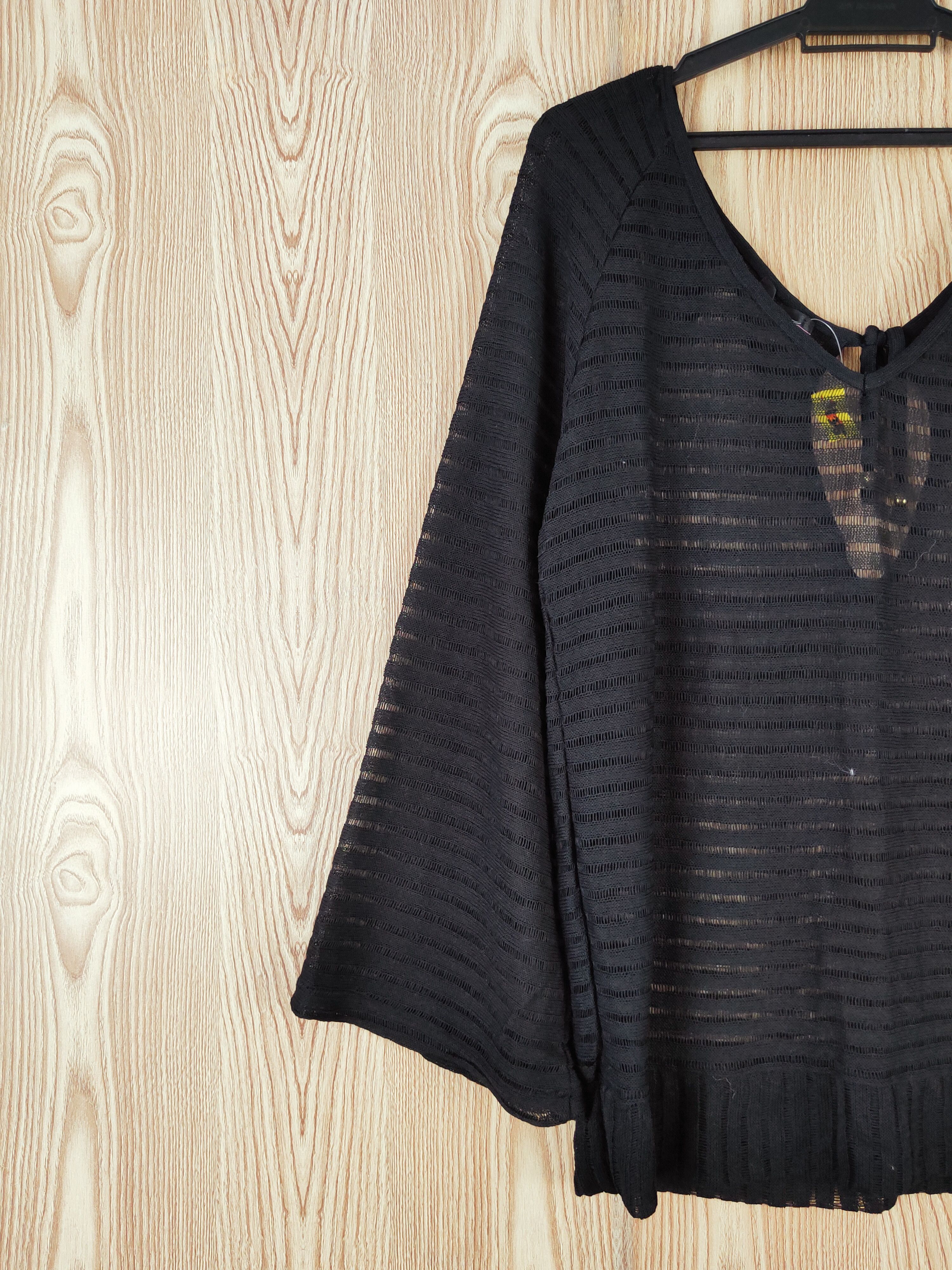 Homespun Knitwear Jinnee Black Crochet Mesh Net Knitwear Blouses #W729 Size M / US 6-8 / IT 42-44 - 3 Thumbnail