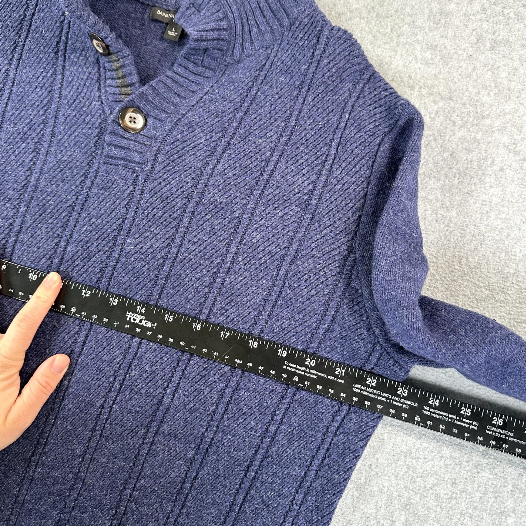 Banana Republic Banana Republic Sweater Mens Large Blue Henley Mock Neck Textured Knit Pullover Size US L / EU 52-54 / 3 - 7 Thumbnail