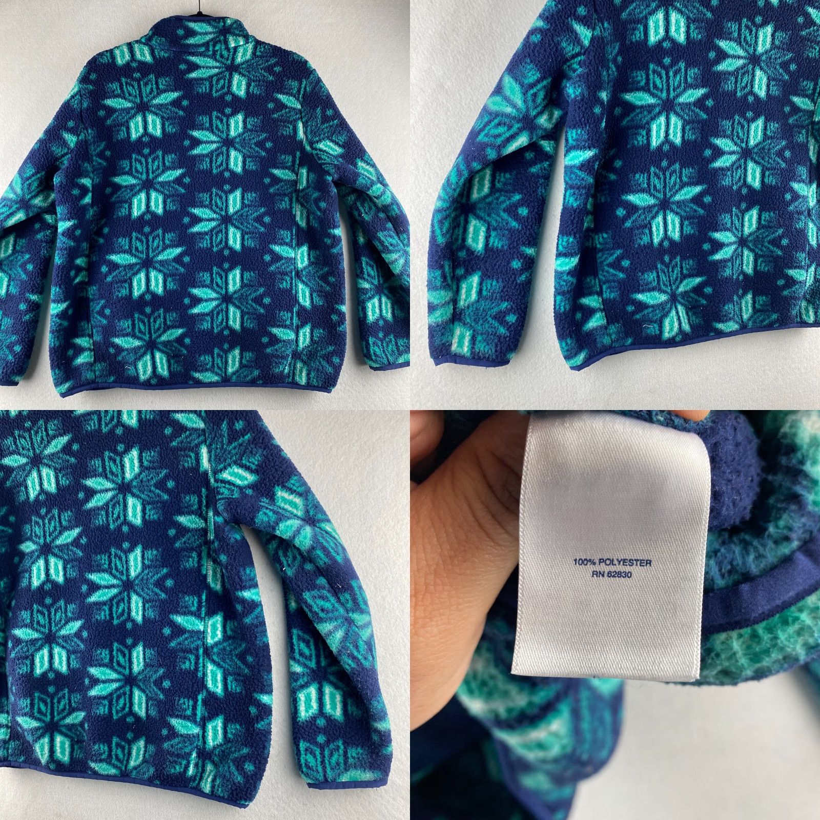 Lands' End Lands End Womens Large L Blue Full Zip Sweater Snowflake Aztec Pattern Shirt Size L / US 10 / IT 46 - 9 Thumbnail