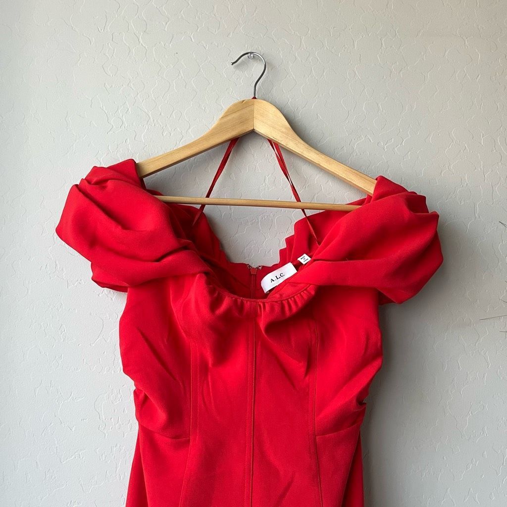 A.L.C. NEW ALC Dress Off Shoulder Red Nora Midi Dress Size 2 Size XS / US 0-2 / IT 36-38 - 4 Thumbnail