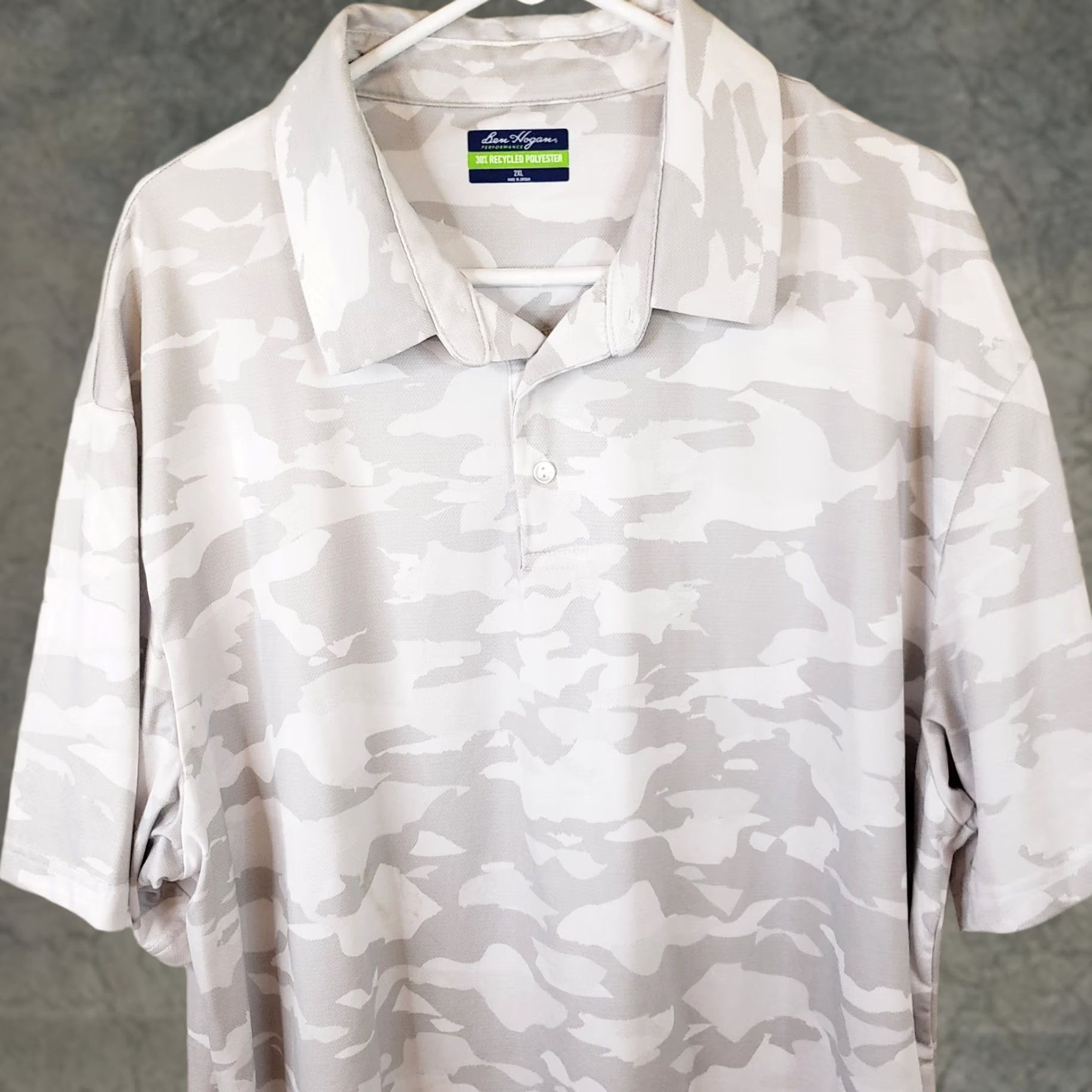 Hogan VINTAGE Ben Hogan White Gray Camo Performance Golf Polo Shirt Mens 2XL Stretch Size US XXL / EU 58 / 5 - 1 Thumbnail