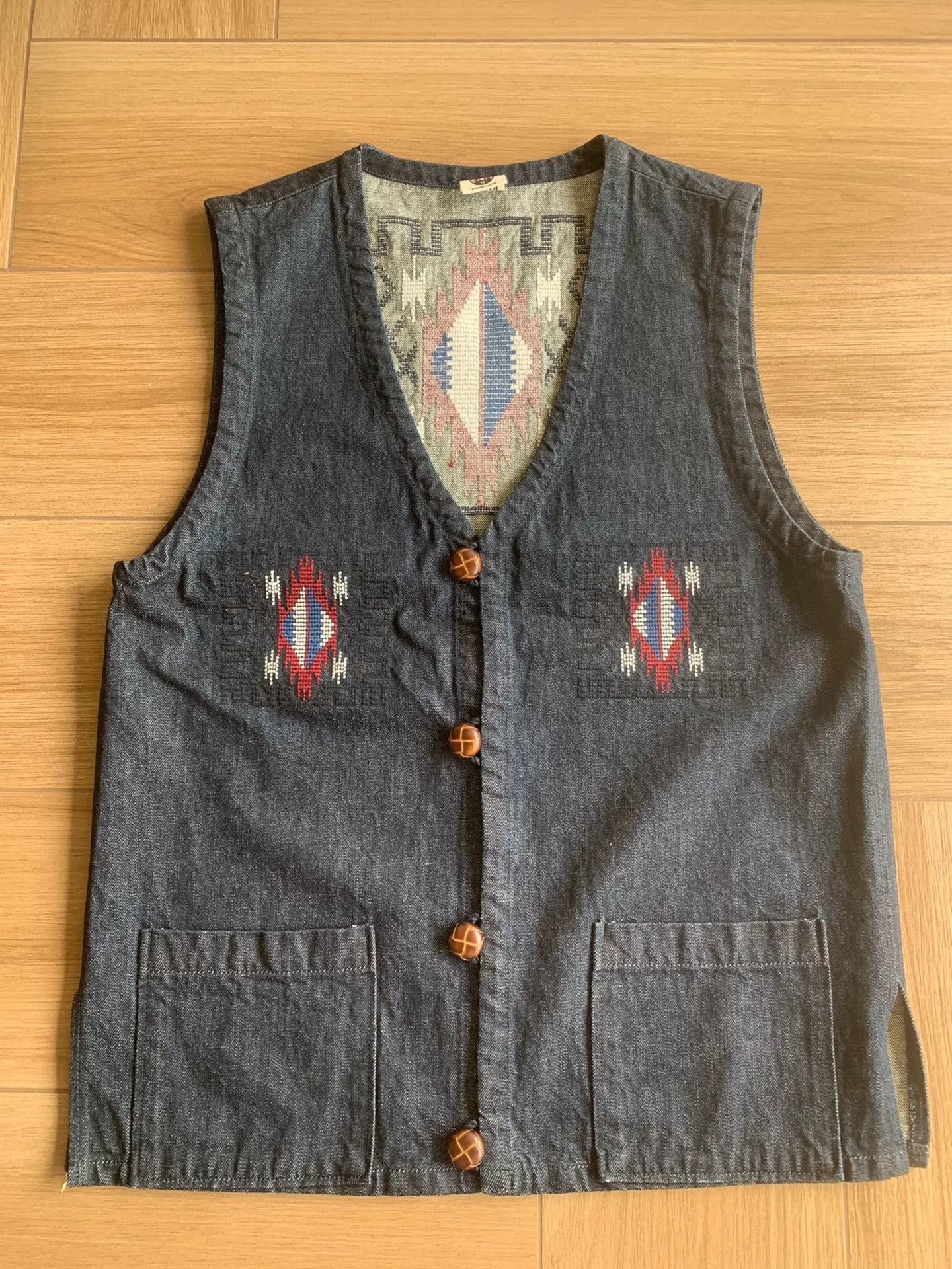 samurai jeans indigo denim vest with patterns
