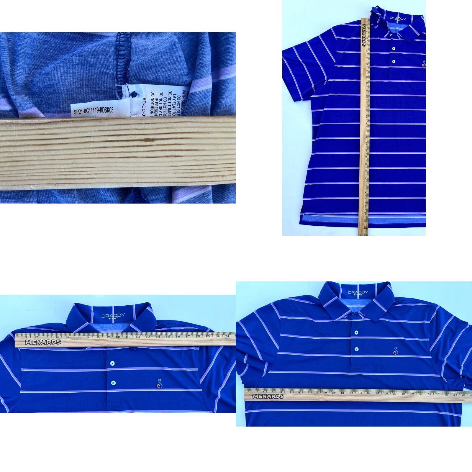 Vintage Draddy Sport Performance Polo Shirt Striped Golf Made in USA XL Men’s Polo Short Sleeve Blue 90s? Size US XL / EU 56 / 4 - 8 Thumbnail