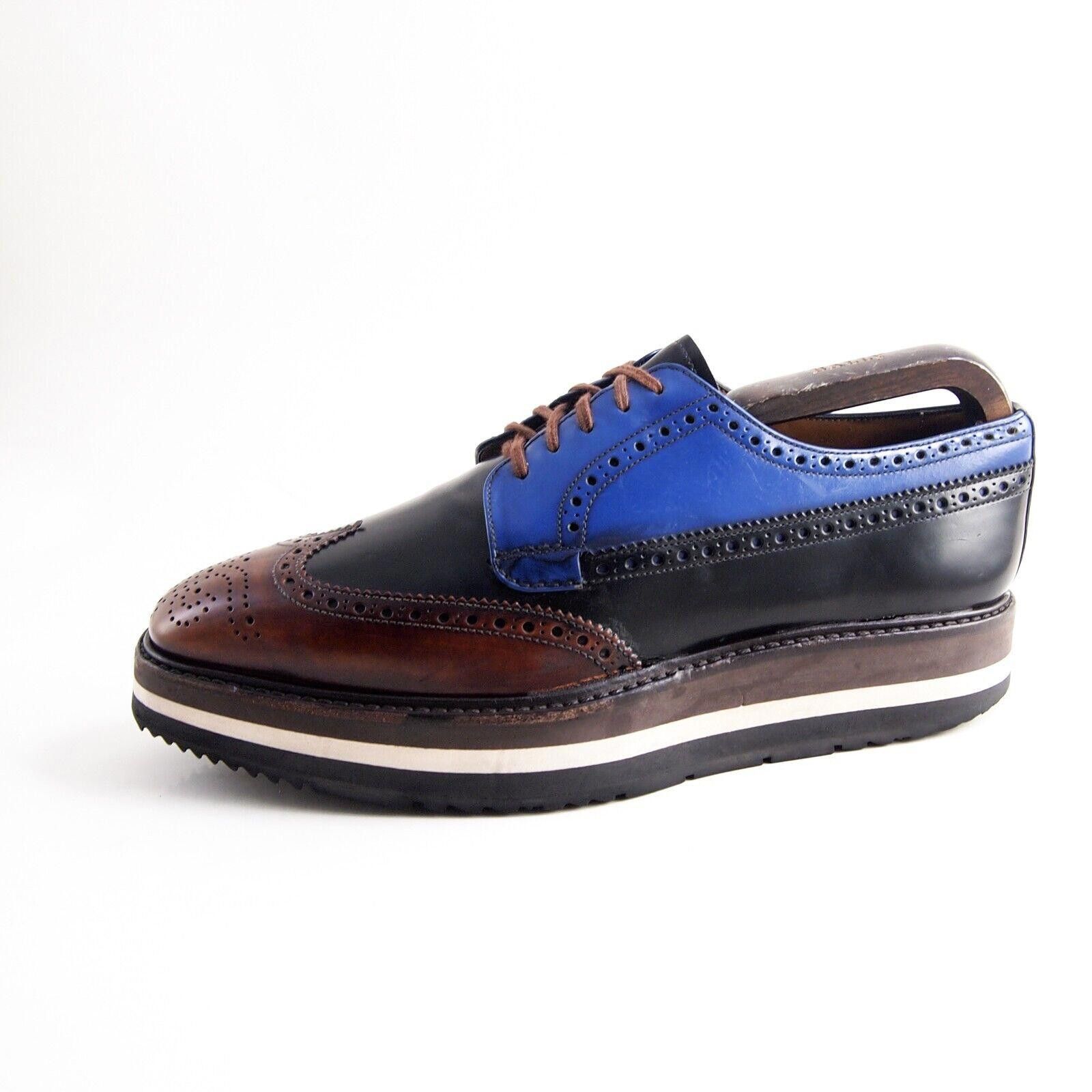 Prada Prada Lug Sole Brogues 2EG016 Black Blue Brown EU 40 US 7 Size US 7 / EU 40 - 1 Thumbnail