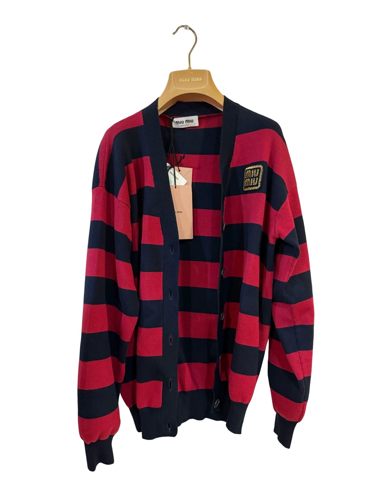 Miu Miu Miu Miu Striped Cotton Blend Cardigan Size 38 Size XS / US 0-2 / IT 36-38 - 1 Thumbnail