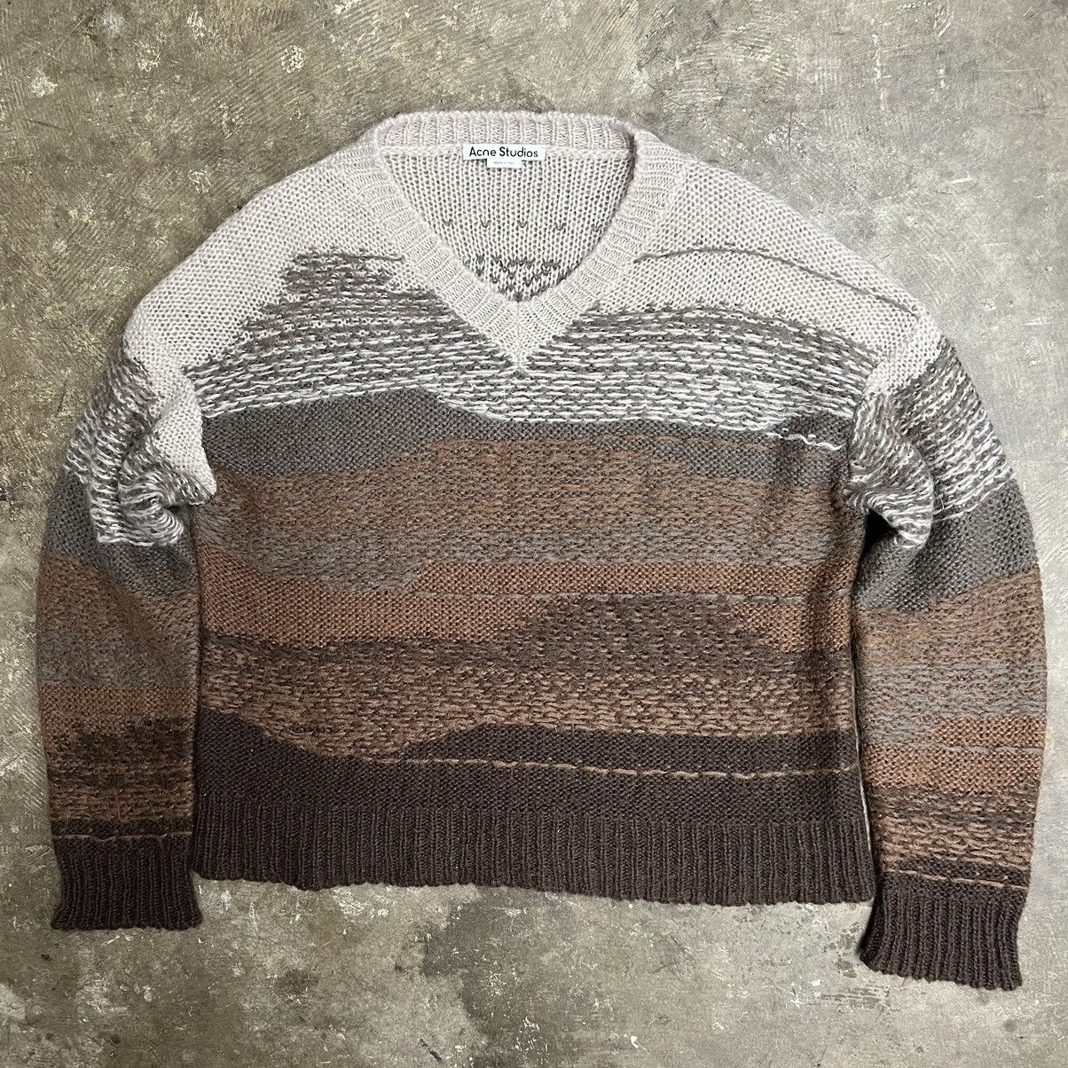 image of Acne Studios Mohair Knit Sweater Brown V Neck, Men's (Size Medium)