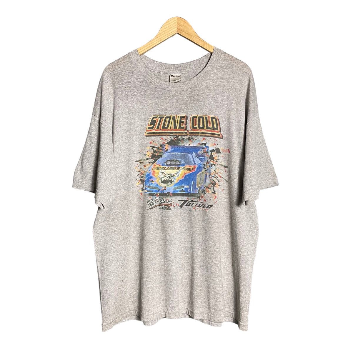 image of 90's Stone Cold Bye-Bye Jackass Racing Car Tee in Grey, Men's (Size XL)