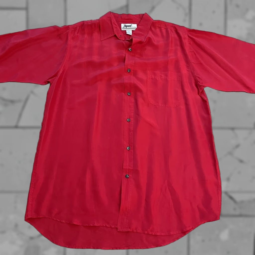 Vintage Impact Button-Up Shirt Men L Short Sleeve Silk Red 100% Men's Size L Mens Red Silk Button-Down Shirt Size US L / EU 52-54 / 3 - 1 Thumbnail