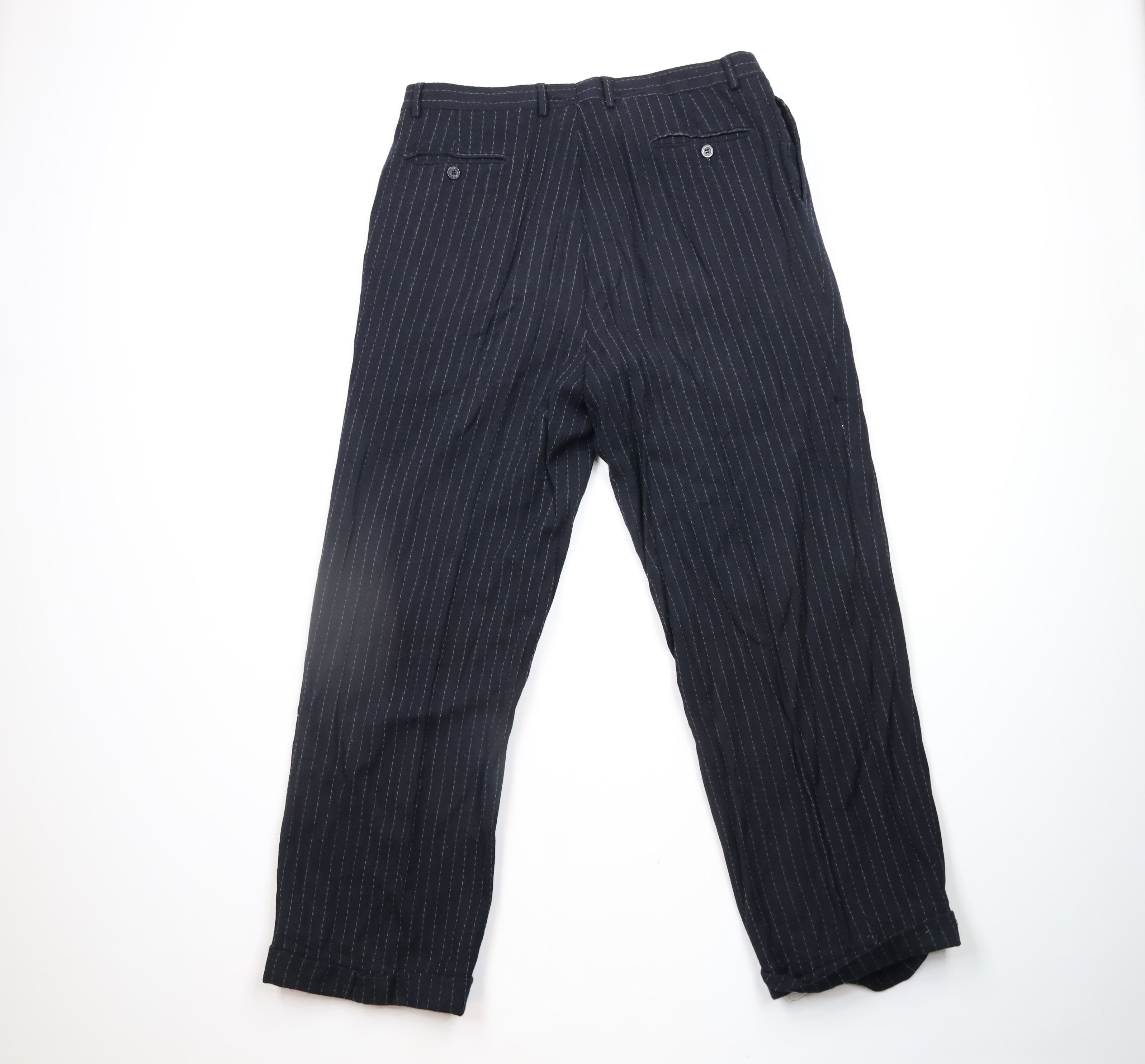 Vintage Vintage 90s Streetwear Striped Pleated Wool Wide Leg Pants Size US 36 / EU 52 - 9 Thumbnail