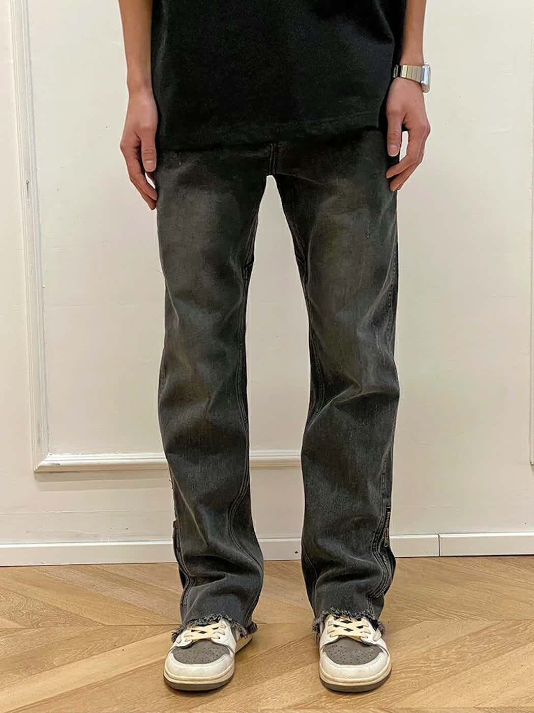 Jean × Vintage washed faded zipper skate hiphop flared jeans Size US 34 / EU 50 - 2 Thumbnail